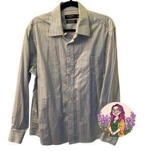 George Light Blue White Pinstripe Long Sleeve Button Down Shirt Size Large 42/44